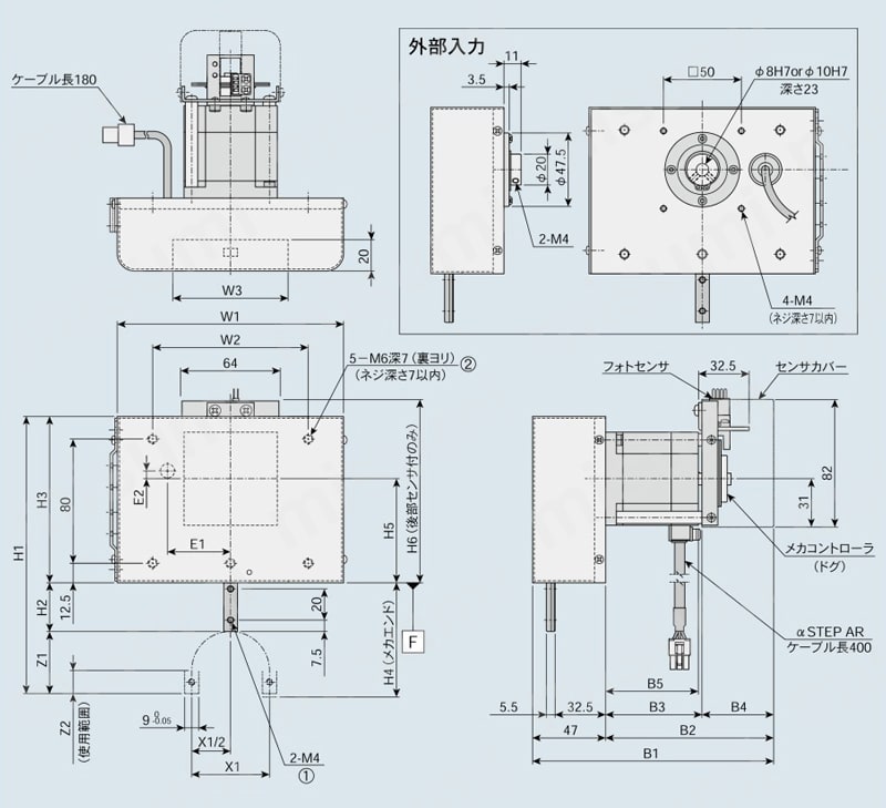 パルス制御モーター式ピック&プレースユニット 中型タイプ 外形図1
