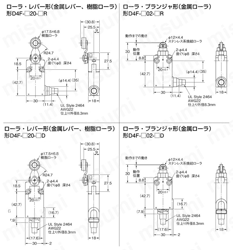 小形セーフティ・リミットスイッチ D4F | オムロン | MISUMI(ミスミ)