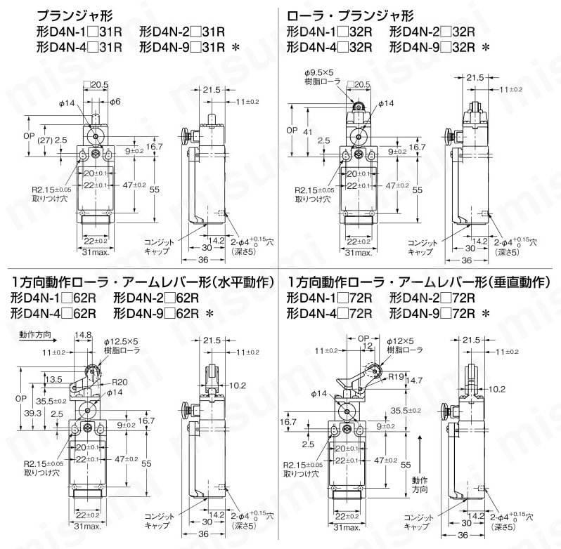 小形セーフティ・リミットスイッチ D4N | オムロン | MISUMI(ミスミ)