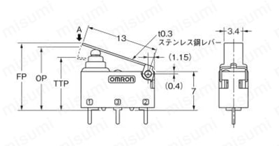 シール形極超小形基本スイッチ 【D2HW】 外形図2