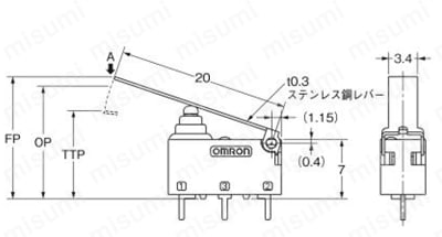 シール形極超小形基本スイッチ 【D2HW】 外形図3