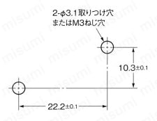 シール形小形基本スイッチ D2VW 取りつけ穴加工寸法