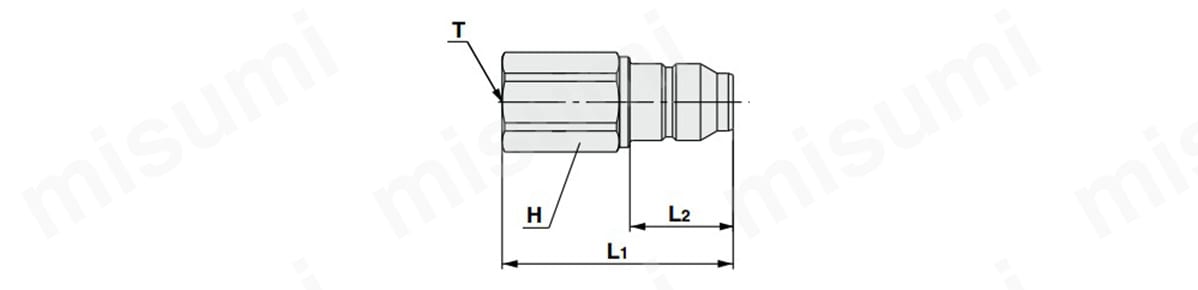 チェック弁付き めねじタイプの寸法図