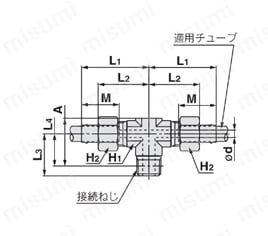 インサート管継手 KFシリーズ 両口チーズユニオン KFT 外形図