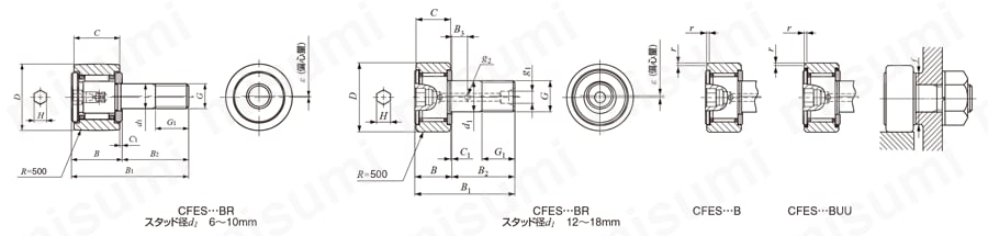偏心スタッドカムフォロア 外形図