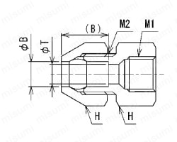コントロール銅管用ダブルナットタイプ継手 アダプター Alt:外形図01