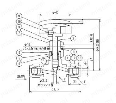 SUS316 ステンレス製バルブ ミニチュアバルブ（低圧ニードルバルブ） SVBWタイプ Alt:外形図01