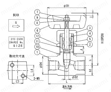 SUS316 ステンレス製高圧ニードルバルブ（ねじ込みタイプ） SNVTタイプ Alt:外形図01