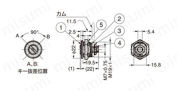 シリンダー錠DIS-022R-Dの寸法図 本体