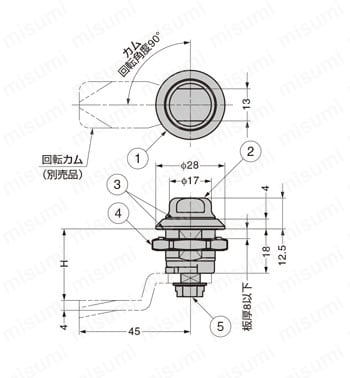 ステンレス鋼製クオーターターン 100-9501 外形図1