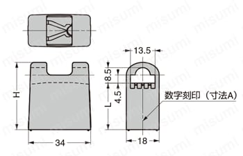 ラウンドロッド用ガイド ワンタッチ取付 200-36型 外形図1