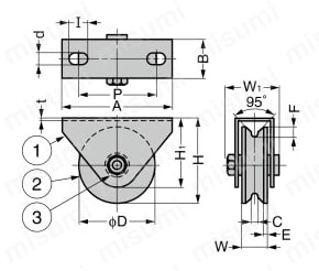 LAMP 重量用戸車 JC100型 枠付V型 | スガツネ工業 | MISUMI(ミスミ)