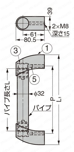 デザインハンドル MDH型 外形図1