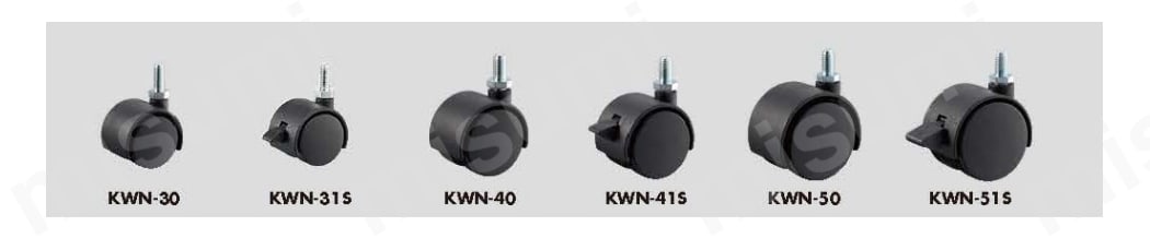 KWNｰ30 サイズ 30mm（ネジ:6mm）、 KWNｰ31S（ストップ付き）サイズ 30mm（ネジ:6mm） KWNｰ40 サイズ 40mm（ネジ:8mm）、 KWNｰ41S（ストップ付き）サイズ 40mm（ネジ:8mm） KWNｰ50 サイズ 50mm（ネジ:8mm）、 KWNｰ51S（ストップ付き）サイズ 50mm（ネジ:8mm）  
