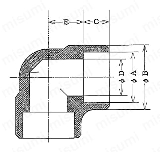 さし込み溶接形90°エルボ（SWL） ステンレス用SWL外形図