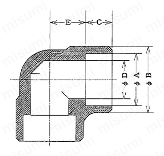 さし込み溶接形90°エルボ（SWL） SWL外形図