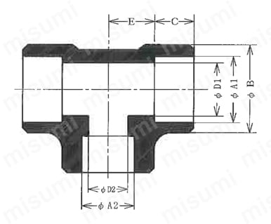 さし込み溶接形ティー（SWT） SWTR外形図