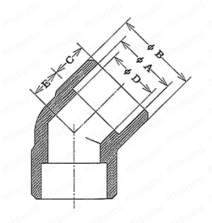 さし込み溶接形45°エルボ 外形図01
