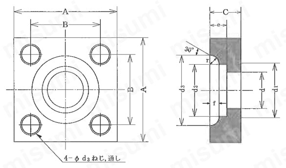 油圧用210kgf/cm2管フランジ SSB 外形図