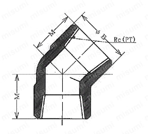 ねじ込み形45°エルボ 外形図01