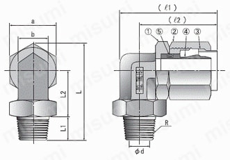 ホース用継手 カンタッチエルボ THL 外形図