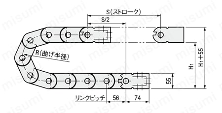 ケーブルキャリア－一般FA用シリーズ・収納物最大直径32MM－ 外形図01