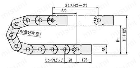ケーブルキャリア－一般FA用シリーズ・収納物最大直径56MM－ 外形図01