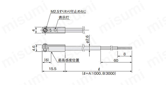 リード線横出し 無接点（ZE137、ZE157、ZE177）の寸法図