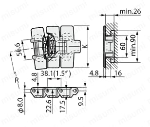 プラスチックプレート －転角－重荷重用フレキシブルチェーン [P1905] 外形図01