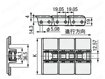 チェーン付プラスチックプレート －ストレート・転角－S形最大荷重4950N 外形図01