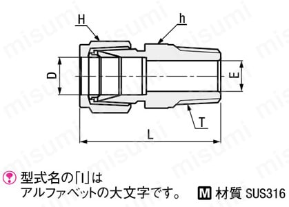 ステンレス管用継手 -おねじ接続- 外形図01
