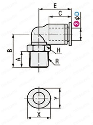 ワンタッチ継手 メイルエルボ EGPLシリーズ 外形図