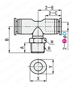 ワンタッチ継手 ユニオンティ EGPBシリーズ 外形図