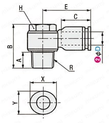 ワンタッチ継手 ターンエルボユニオン 外形図