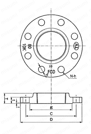 ダクタイル鋳鉄製合フランジ 10K管フランジ 外形図01