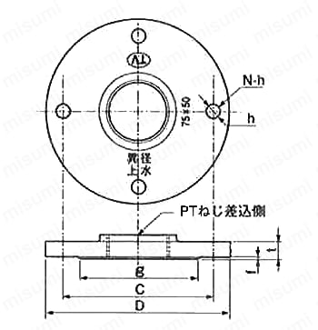鋳鉄製合フランジ 異径上水フランジ 外形図01