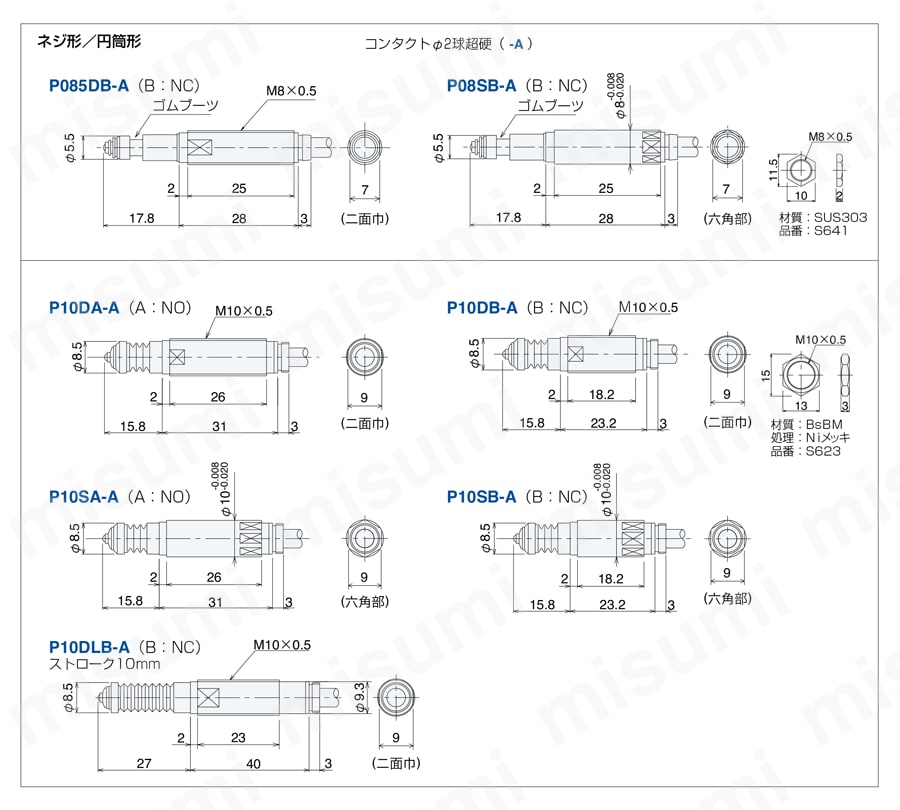 P10DB-A | 高精度 MTタッチスイッチ P08/P10/P12 | メトロール | MISUMI(ミスミ)