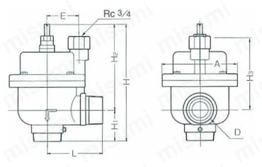 FMバルブ3型 呼び径(40mm～50mm)外形図