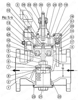 FMバルブS-3F型 部品図