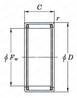 シェル形針状ころ軸受 HKシリーズ 外形図1