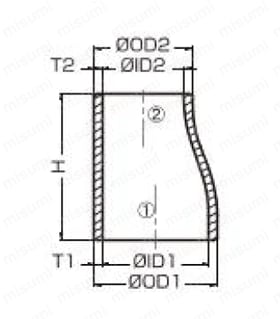 ステンレス製突合せ溶接式管継手 エキセントリック・レジューサ SUS304 20S 外形図
