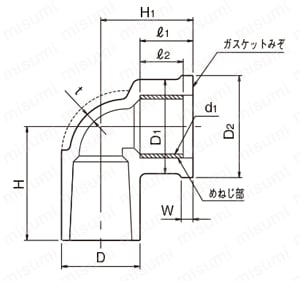 TS継手 給水栓用エルボ（A形） インサートなし TS WL 外形図