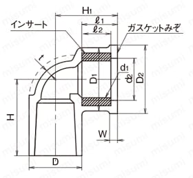 HITS継手 給水栓用エルボ（A形） インサート付 HITS WL 外形図01