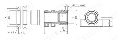 HITS継手 横座付給水栓用ソケット（A形） インサート付 HITS FWS-S 外形図01