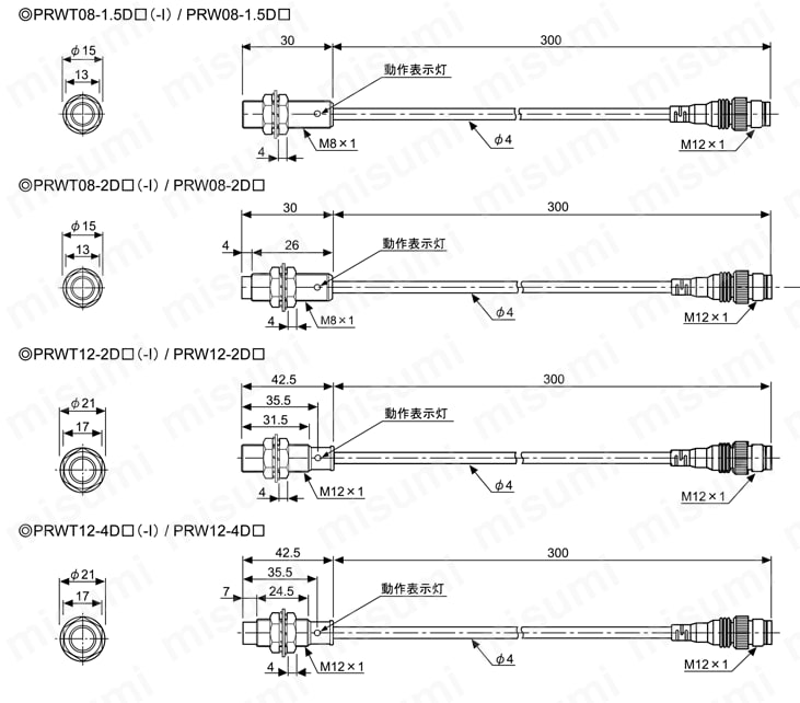 円柱配線引出コネクタ型近接センサ 直流3線式 [PRW08 円柱配線引出コネクタ型近接センサ 直流3線式 [PRW08