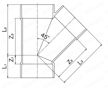 VU継手 45°Y型 VU Y 外形図