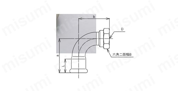 メスアダプターエルボの寸法図