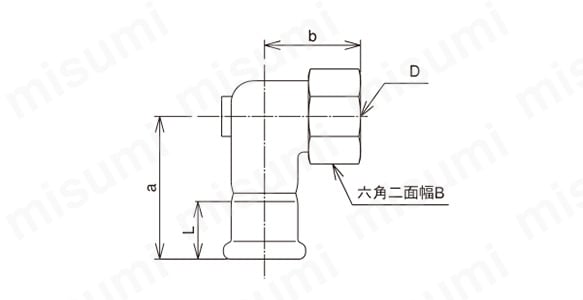 水栓エルボ（ショート）の寸法図
