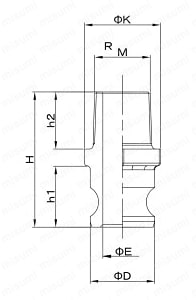 ポリプロピレン製レバーカップリング オスネジ型アダプター OZ-F 外形図01