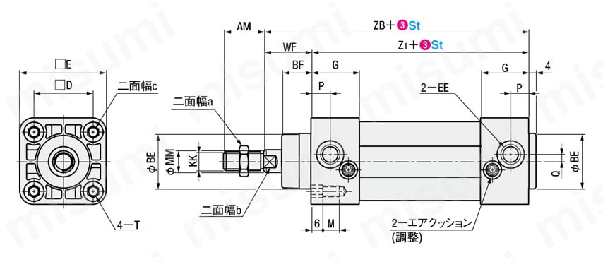 標準シリンダ CSMシリーズ 基本形 外形図